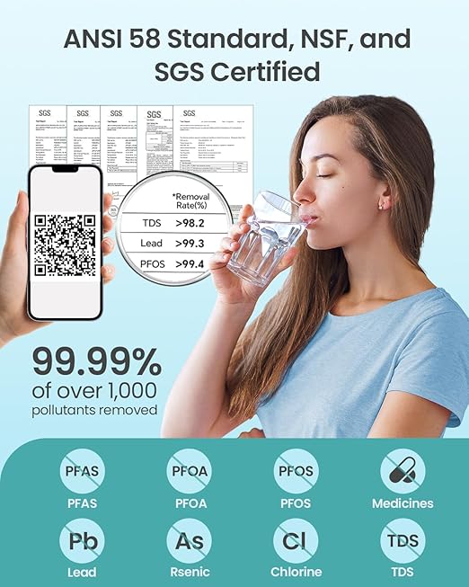 CripsTaste Tankless Reverse Osmosis System 800GPD High Flow Rate NSF 58&42 Certified & SGS Tested Under Sink Water Filtration System 2.5:1 Pure to Drain RO Water Filter System Under Sink