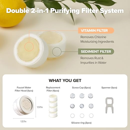 [6 Months Set] Water Filter for Sink Faucet and Replacement Set, Sink Water Filter, Vitamin C Gel, NSF Certified - Removes Impurities, Chlorine and Rust - Skin Hydration, Made in Korea