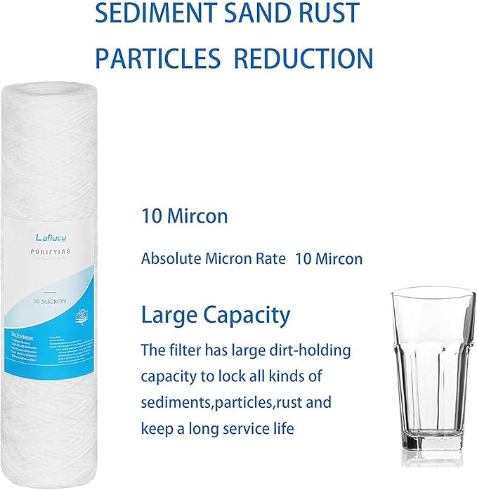 10 Micron 10" x 2.5" String Wound Sediment Water Filter Cartridge,5 Pack,Whole House Sediment Filtration, Universal Replacement for Most 10 inch RO Unit