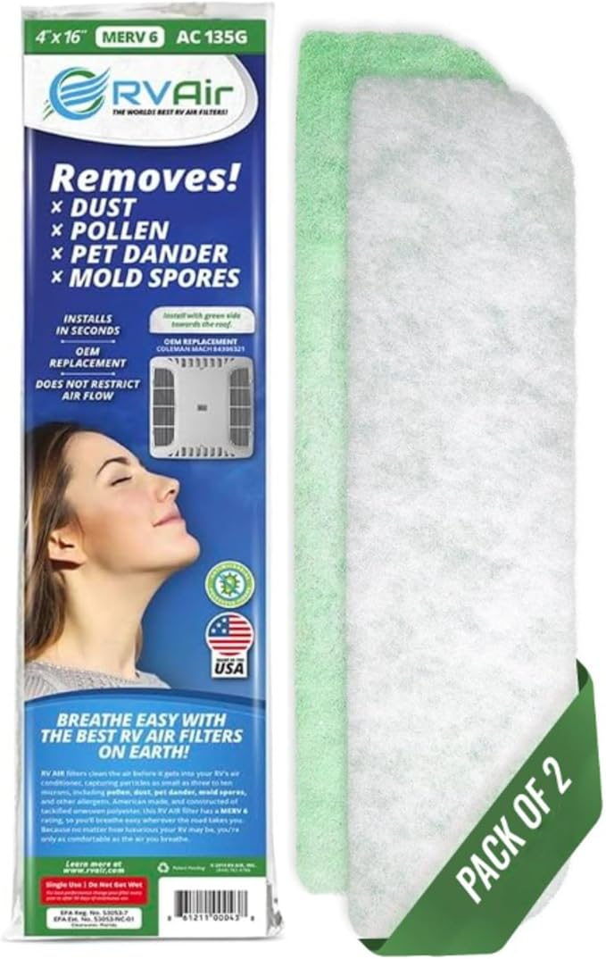 AC Filter - Air Conditioner Replacement Filters - RV Air Cleaner - Camper Accessories for Travel Trailers - Easy to Install Vent Filter - 16 x 4 x 0.75 in (2 Filters for AC135G)