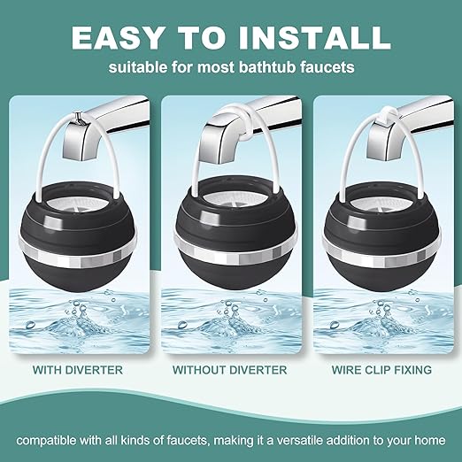 Bath Filter for Tub - 8 Stages Bath Water Filter for Tub Faucet, Hard Water Softener to Remove contaminants, Chlorineand Fluoride, 2,500 Gallons of Filtration, BPA Free (Black)