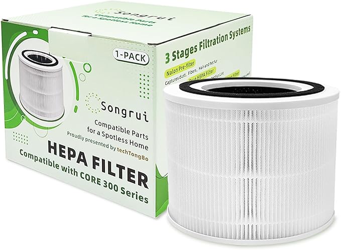 Replacement Cartridge Compatiable with LEVOIT Core 300 300S 300-P 300-RF Air Purifiers, 3-In-1 High-Efficiency Activated Carbo (1 PCS)