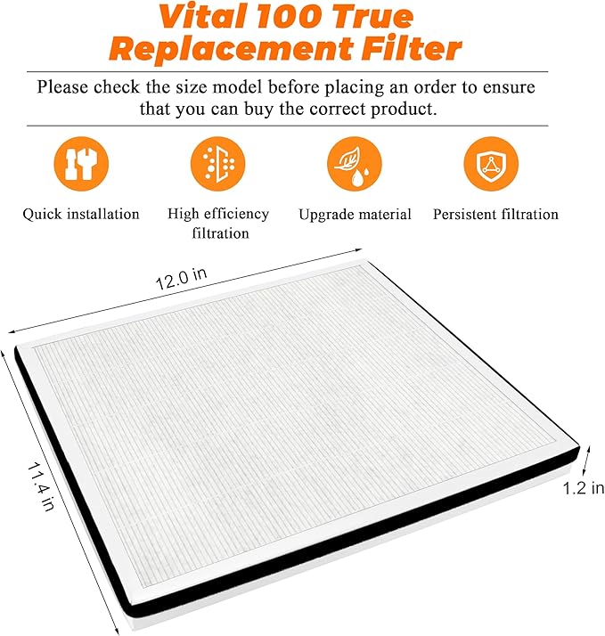 Vital 100 Vital 100-RF True Replacement Filter 2Pack by Blutoget - Fit for LEVOIT Vital 100 Air Purifier, 3-in-1 H13 and High-Efficiency Activated Carbon Filtration System - Replace Vital 100-RF