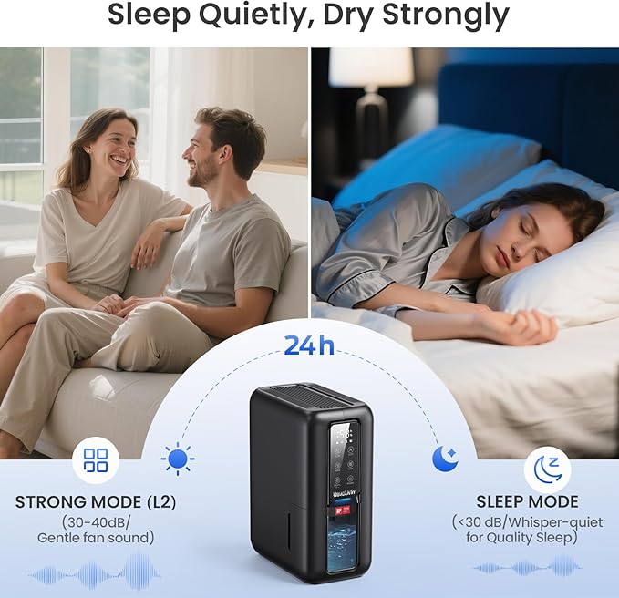 Dehumidifiers for Bathroom with Moisture Absorber Bag Reusable, 68 OZ Water Tank Portable Quiet Dehumidifier for Bedroom with Auto Shut Off, 7 Colors LED Light for Home, RV, Garage, apartment, Black