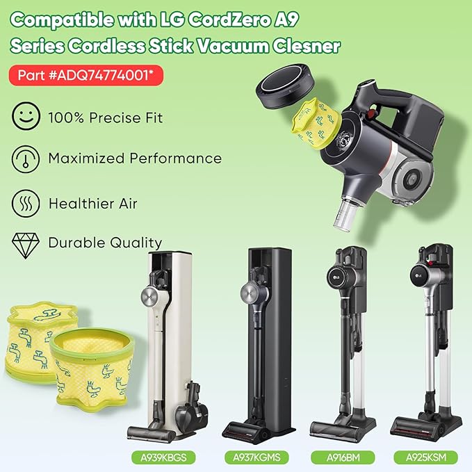 6 Pack Replacement Pre-Filter Compatible for LG CordZero A9 Series Cordless Stick Vacuum Cleaner Accessories A907GMS,A916BM, A905RM,A906SM,A925KSM,A926KSM,A929KVM -Filter Replacement Parts ADQ74774001