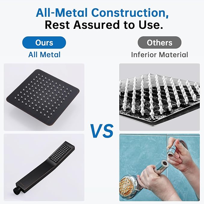 G-Promise All Metal 10 Inch Dual Square Shower Head with Handheld Spray Combo, Rain Shower Head, Adjustable Extension Arm, 3-Way Diverter, 71 Inch Long Hose - A Bathroom Upgrade(Oil Rubbed Bronze)