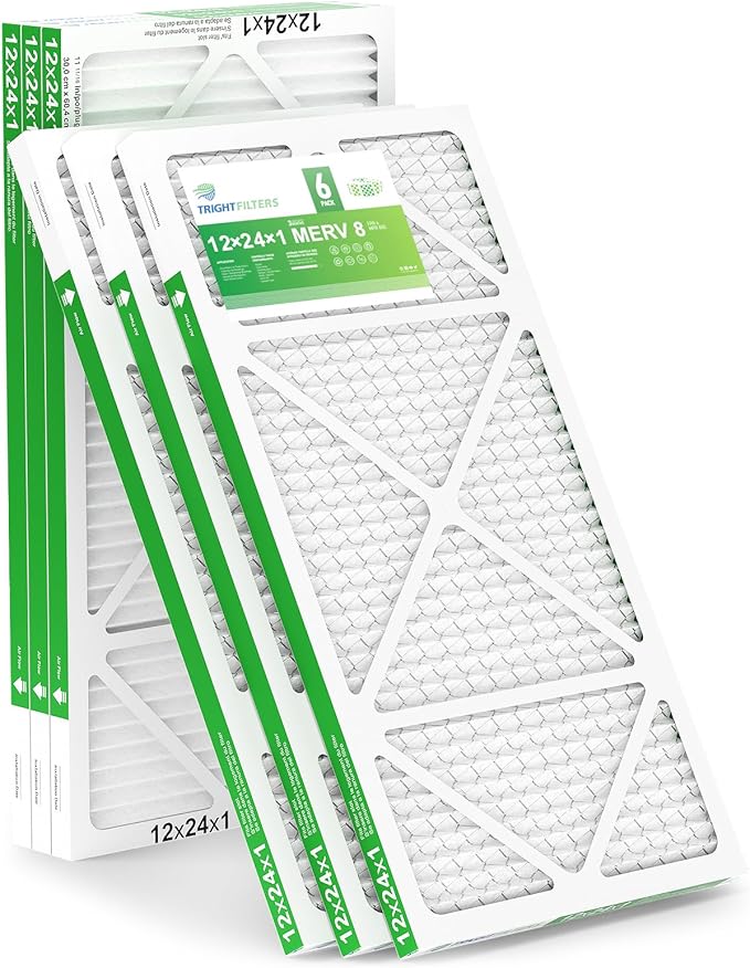 12x24x1 Air Filter 6 Pack, Durable MERV 8 Pleated Home HVAC AC Furnace Filters, Lightweight Compact Air Conditioner Filter Replacement