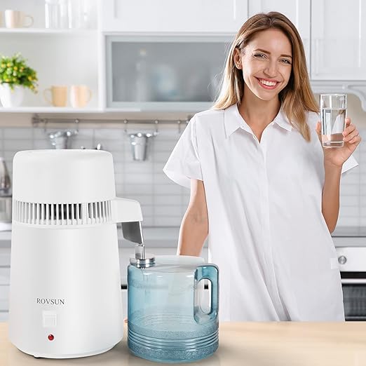 ROVSUN【Upgraded】1.1 Gallon/4L Water Distiller w/Flame-Retardant Material, BPA-Free Container & Stainless Steel Interior for Home, Distilled Water Machine Countertop, Distilling Pure Water Maker, 750W