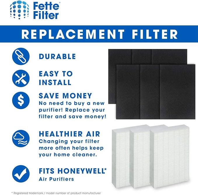 Fette Filter - Filter Set for Honeywell Air Purifier HPA300, HPA304, HPA8350 & HPA300VP, HPA5350, HPA5300B Compare to HRF-R3 HRF-R2 HRF-R1 Filter A HRF-AP1 & HRF-A300. 3 Filters + 6 Pre-Filters
