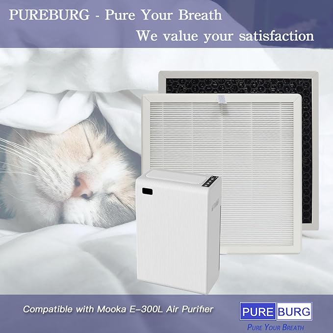 PUREBURG Replacement Filter Compatible with Mooka E-300L Air Purifier,6-Pack H13 HEPA Activated Carbon 2-in-1 3-Stage Filtration Air Clean Dust VOCs