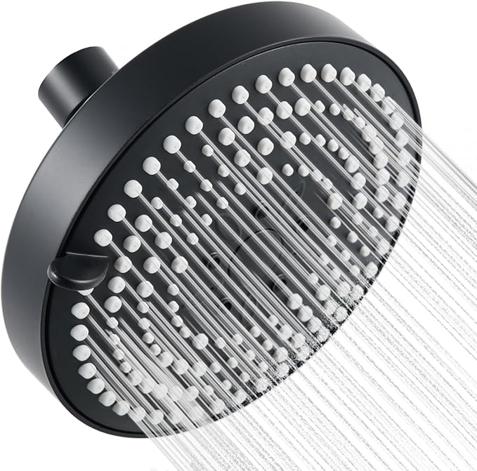 OFFO Shower Head, High Pressure Shower Head with 6 Mode, Fixed Showerheads for Strong Water Flow & Relaxing Shower Experience, Matte Black