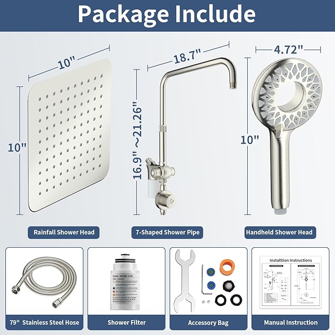 KAIYING Dual Shower Heads with Handheld Spray Combo, Magnetic Filtered Showerhead, Bathroom High Pressure Rainfall Shower Head and Handle Set with Filter for Hard Water, 79" Long Hose (Brushed Nickel)