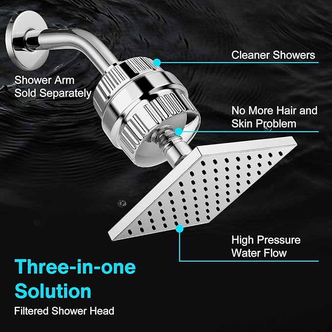 Cobbe High Pressure Filtered Shower Head Combo, Rain Shower Head with 20 Stage Shower Head Filter for Hard Water - Adjustable Replacement Remove Chlorine and Harmful Substances, Chrome