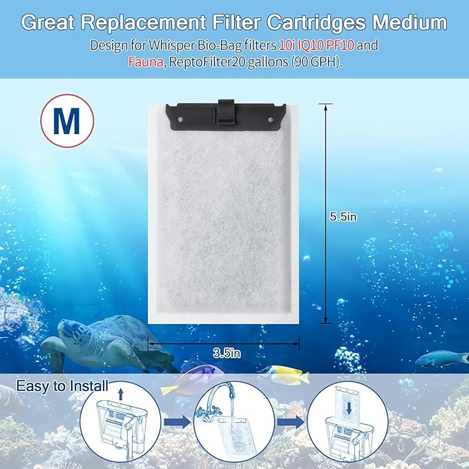 6Pack Aquarium Filter Cartridge for Whisper Bio-Bag Power Filters, Medium Replacement Filter Cartridges for ReptoFilter