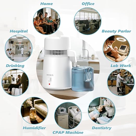 ROVSUN【Upgraded】 1.6 Gallon/6L Water Distiller with Flame-Retardant Material, BPA-Free Container & Stainless Steel Interior, Home Distilled Water Machine Maker Countertop Distilling Water Purifier