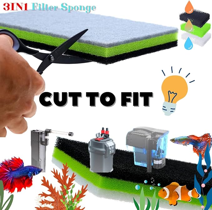 CORISRX 3IN1 Aquarium Filter Sponge Foam Pads - Filter Media for 20 Gallon Betta Fish Tank Supplies, Brine Shrimp Coarse Sponge Bio Filter Sheet - Filter Sponge Accessories (3IN1 Filter Sponge)