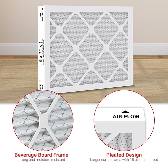 9 x 11 x 1 MERV 13 Replacement Dehumidifier Filter Compatible with Santa Fe Compact70, Ultra70, Element, Compact2, UA 65H Dehumidifier Models, 4 Packs