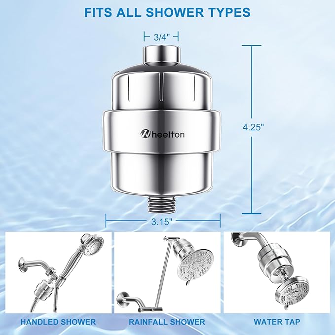 Wheelton Shower Filter - Upgraded Compressed Carbon Shower Head Filter for Hard Water, Remove Chlorine Fluoride, Heavy Metals, Chemicals to Revitalize Dry Itchy Skin (WS1)