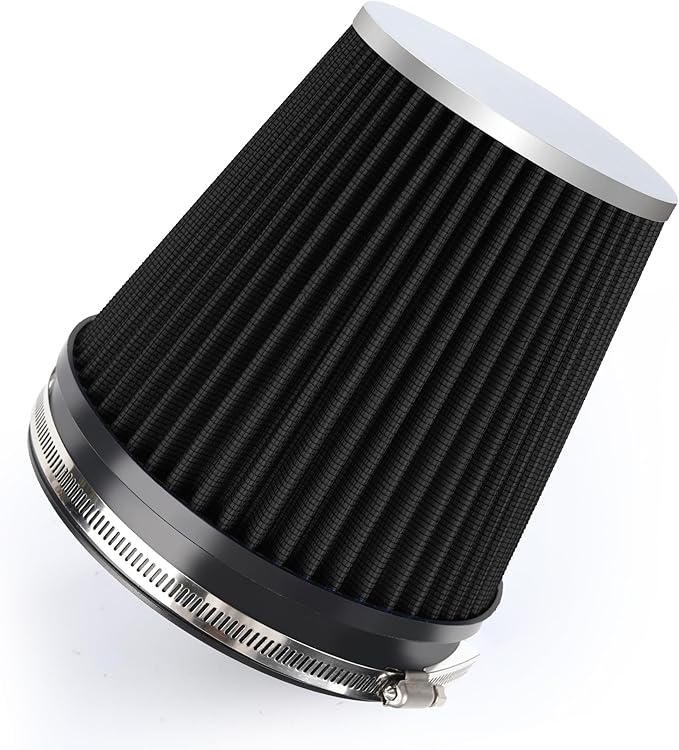 6" 152mm Cold Air Intake Filter Clamp-On Replacement High Flow Inlet Air Filter High Performance Washable Cone Filter 7" Tall Black