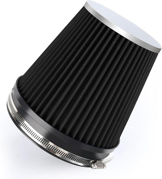 6" 152mm Cold Air Intake Filter Clamp-On Replacement High Flow Inlet Air Filter High Performance Washable Cone Filter 7" Tall Black