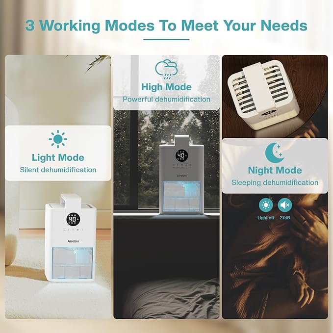 Dehumidifier, Airelax 1000ml Dehumidifiers for Home, Whisper-Quiet Small Dehumidifier for Bedroom with Auto Shut Off, 5 Touch Function Buttons, Dehumidifiers for Basement, Bathroom, Closet, RV