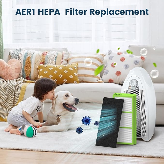 Colorfullife 4 True HEPA + 8 Pre-Filter Aer1 Filter Replacement Compatible With Holmes AER1 Air Purifiers, Replacement Parts # HAPF30AT, HAPF300AH-U4R, HAP242-NUC