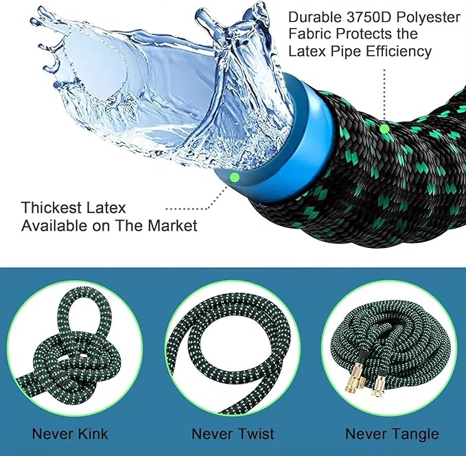 100FT Expandable Garden Hose - with 10-Function Spray Nozzle - Lightweight, Flexible, 3/4" Solid Brass Fittings-Green