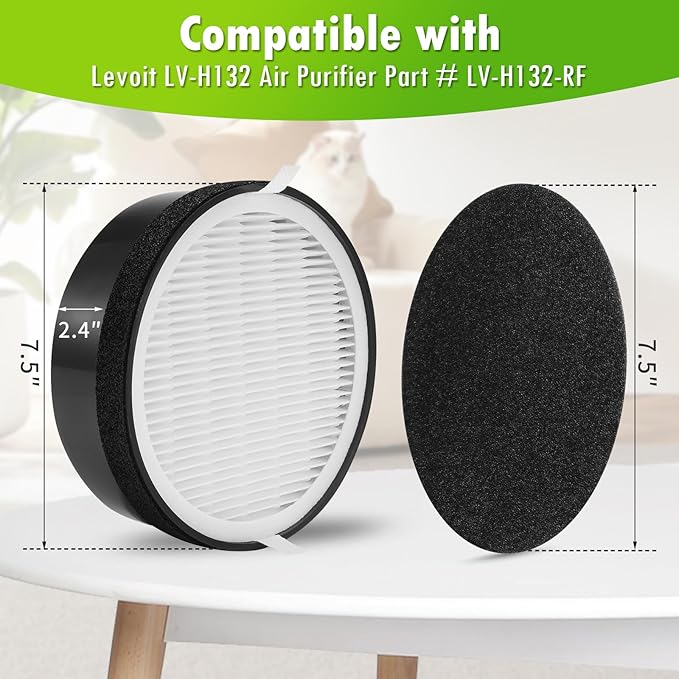 DerBlue 3 Sets Replacement Filter Compatible with LEVOIT LV-132 Air Puri-fier,Activated Carbon Filters Set,Part # LV-132-RF