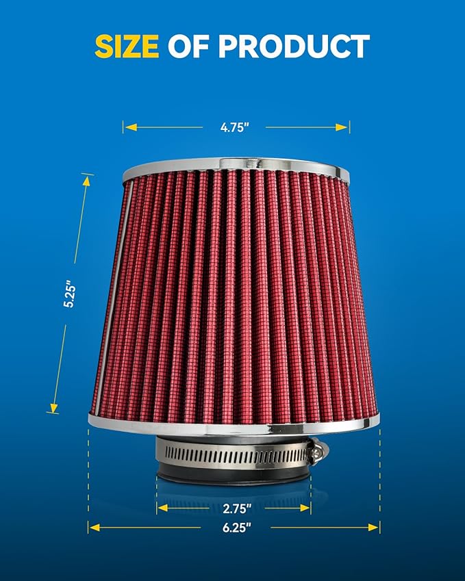 PHILTOP Universal Clamp-On Air Intake Filter, Premium, Washable, Replacement Air Filter: High Flow Air Filter 2.75" 70 mm Inlet