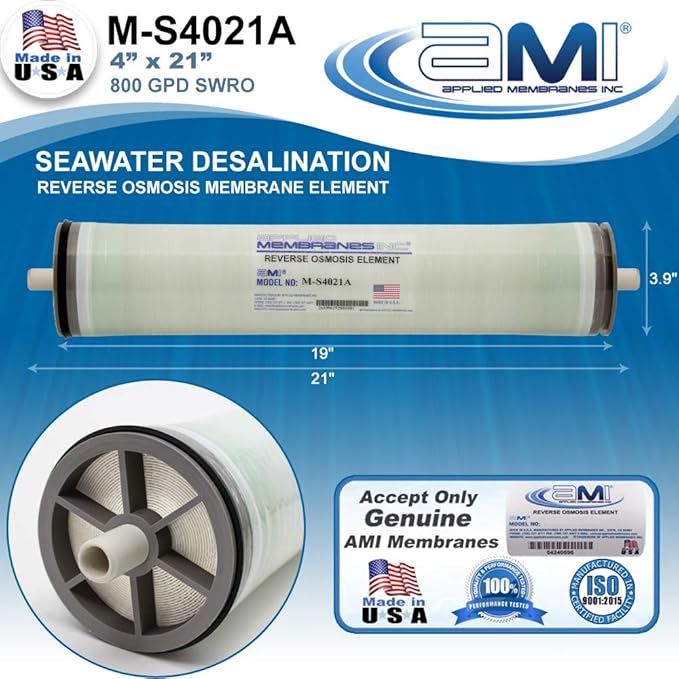 4" x 21" Seawater RO Membrane | Watermaker Replacement Membrane | 800 GPD SWRO | Applied Membranes, Inc. M-S4021A (4" x 21")