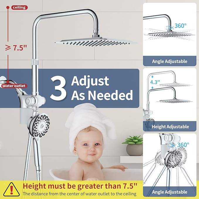 KAIYING Dual Shower Heads with Handheld Spray Combo, Magnetic Filtered Showerhead, Bathroom High Pressure Rainfall Shower Head and Handle Set with Filter for Hard Water, 79" Long Hose (Chrome)