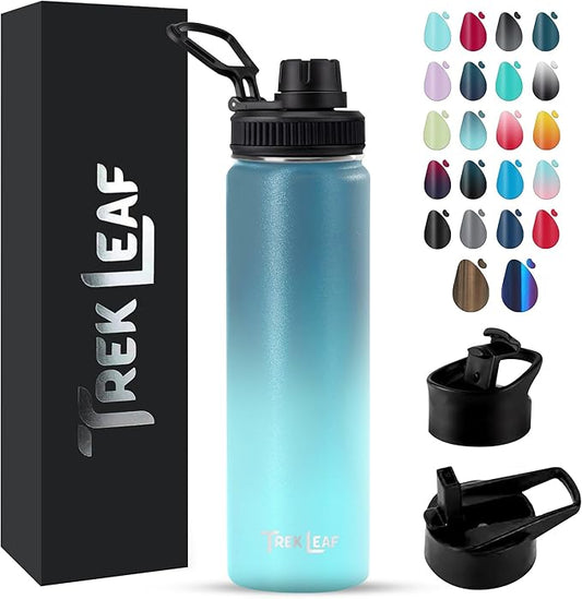 Travel Water Bottle with 3 Lids (Spout, Straw, Flip) Leak Proof, Quality, Vacuum Insulated, Stainless Steel (Storm Cloud, 22 oz)