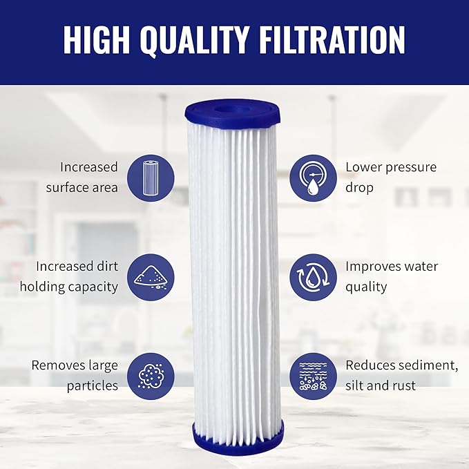 CFS – 4 Pack Pleated Polyester Water Filter Cartridges Compatible with W34-PR, WC34-PR, WVC34, Pentek R30 Models – Remove Bad Taste & Odor – Replacement Filter Cartridge – 5 Micron – 9-3/4" x 2-5/8"