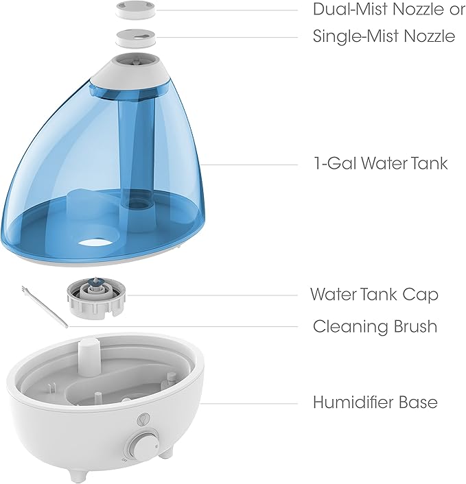 Pure Enrichment MistAire XL Ultrasonic Cool Mist Humidifier - All Day Operation for Large Rooms, 1 Gallon Tank, Variable Mist Control, Automatic Shut-Off, Whisper Quiet, and Optional Night Light
