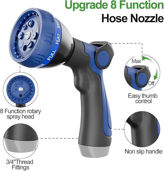 150ft 304 Stainless Steel Garden Hose Metal, Heavy Duty Water Pipe with Nozzles for Yard, Outdoor - Flexible, Never Kink & Tangle, Puncture Resistant (Sliver)