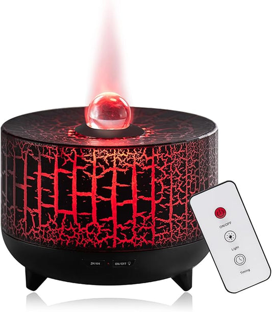 Volcano Essential Diffuser: 300ml Oil Diffuser with 7 Color Flame Light, Auto-Off Scent Humidifier with Remote Control for Large Room