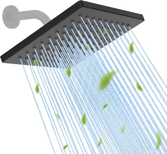 Hibbent Thickness Metal Rain Shower Head, 6'' High Pressure Rainfall Shower Head, Square Bathroom Waterfall Shower Heads, High Flow Fixed Showerheads with Adjustable Brass Ball Joint, Matte Black