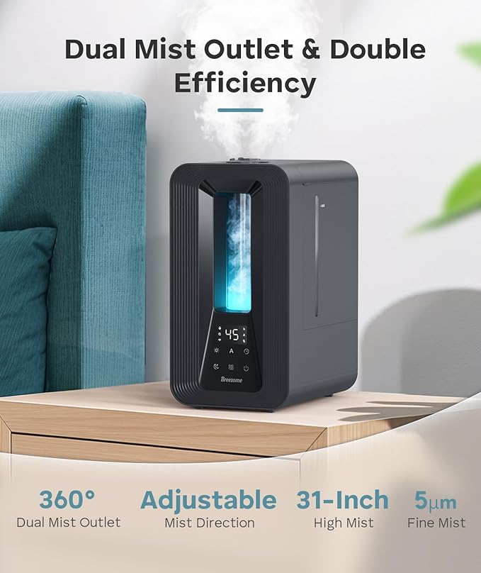 BREEZOME 6L Humidifiers for Bedroom, Cool Mist Top Fill Humidifier with Aroma Diffuser, Humidistat, Night Light, 50H Runtime, Quiet Ultrasonic Humidifiers for Home Large Room, Baby Nursery, Plants