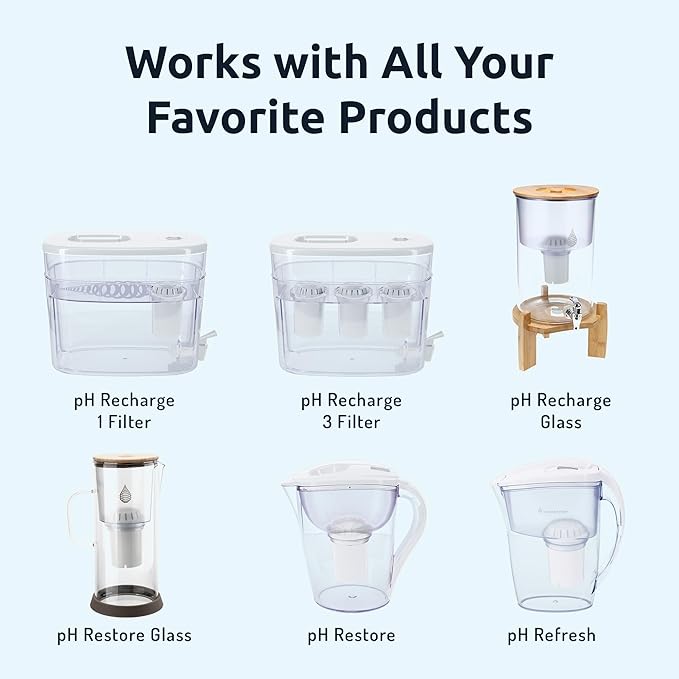 PH001 Ultra - NSF Certified Alkaline Water Filter – Replacement Filters for Invigorated Water Pitcher Systems – BPA-Free, Removes Chlorine, Heavy Metals – 96 Gallons/Filter (White, 3-Pack)