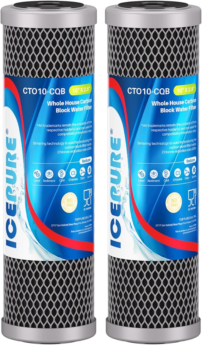 ICEPURE 1 Micron 10" x 2.5" Whole House Upgraded Coconut Shell Activated Water Filter Lead Remove Filter Cartridge Replacement for WFPFC8002, SCWH-5, WHCF-WHWC, FXWTC, CTO10-CQB, RO Unit, 2PACK