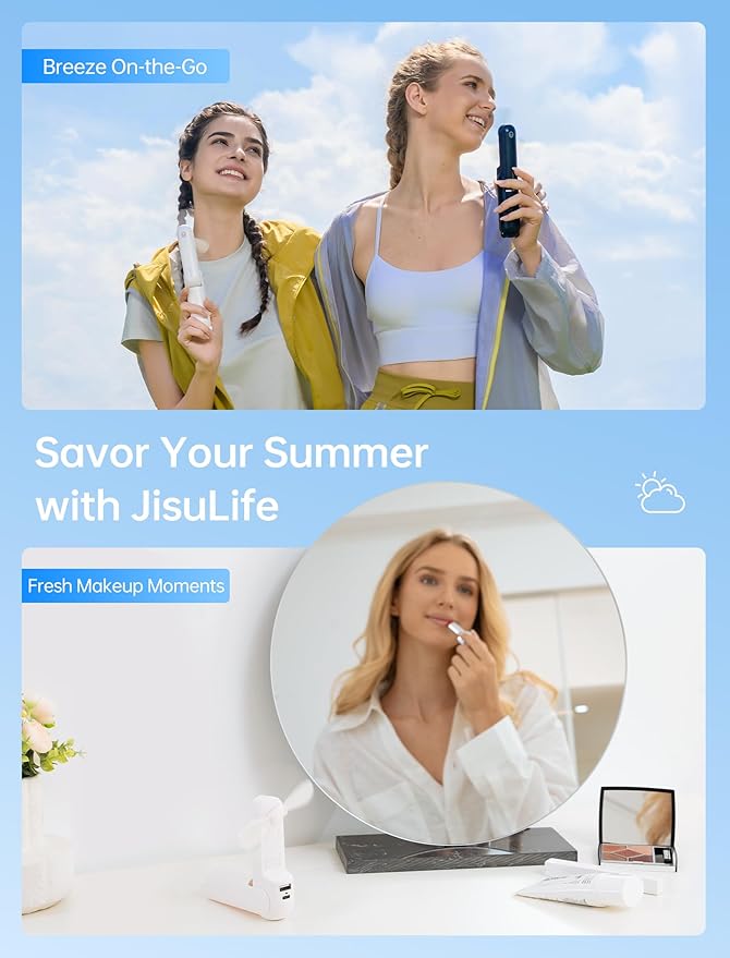 JISULIFE Handheld Mini Fan, 3 IN 1 USB Rechargeable Portable Fan [12-19 Working Hours] with Power Bank, Flashlight, Pocket Design for Travel/Summer/Concerts/Lash, Gifts for Women (White)