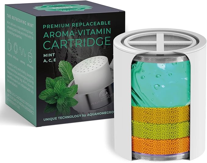 AquaHomeGroup Vitamin C + E + A Shower Filter Replacement Cartridge with Aroma Granules (Mint)