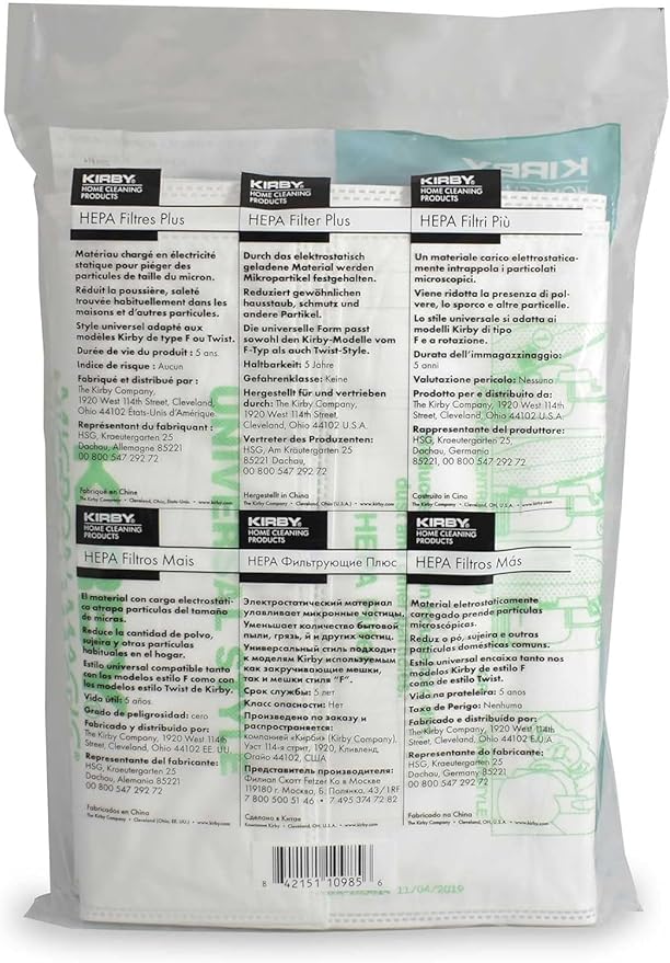 Kirby Vacuum Bundle – 6 HEPA Filter Bags (204814) + 6 OEM Belts (301291G) for F-Style & Twist-Style Upright Models