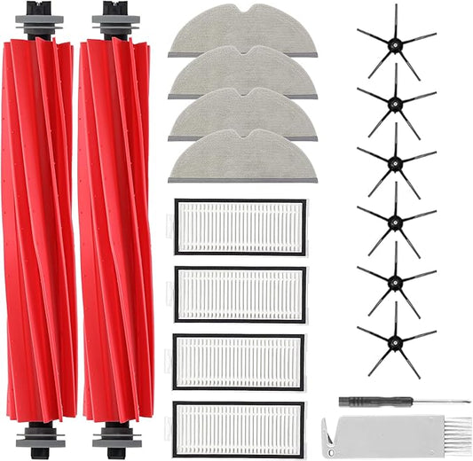 18Pcs Q7 Accessories Kit Replacement Compatible with Roborock Q7 / Q7+ / Q7 Max / Q7 Max+ Robot Vacuum, 2 Main Brush, 4 Mop Cloth Pads, 6 Side Brushes, 4 Washable Filter, 1 Tool (Not for Q7 M5)