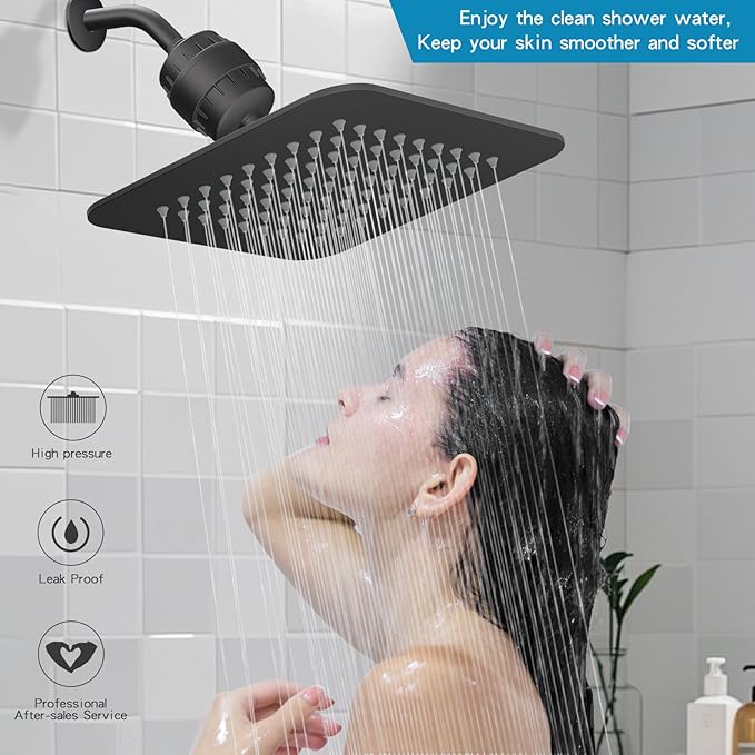 8'' High Pressure Filtered Shower Head Combo 20 Stage Shower Filter for Hard Water, Removes Chlorine & Harmful Substances (Matte Black)