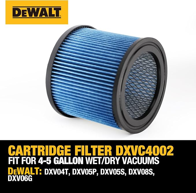 DEWALT Vacuum Filter Replacement DXVC4002, Fit for Most 4-5 Gallon Wet Dry Vacuum Cleaner, High Efficiency Cartridge Filter Compatible with DXV04T, DXV05P, DXV05S, DXV08S, DXV06G