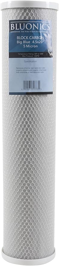 BLUONICS Sediment & CTO Carbon Block Water Filters 4-pack (5 Micron) 4.5" x 20" Whole House Cartridges for Rust, Iron, Sand, Dirt, Sediment, Chlorine, and Odors