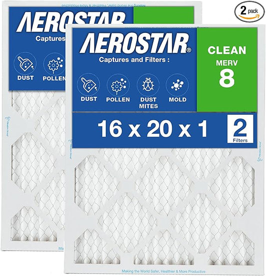 16x20x1 AC and Furnace Air Filter by Aerostar - MERV 8, Box of 2