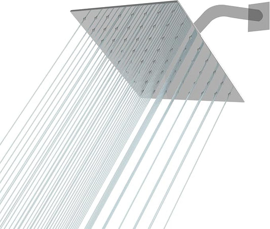 Lordear Rainfall Shower Head 6 Inch Solid Square Ultra Thin 304 Stainless Steel Polish Chrome Rain Setting Shower Heads,Waterfall Full Body Coverage with Silicone Nozzles