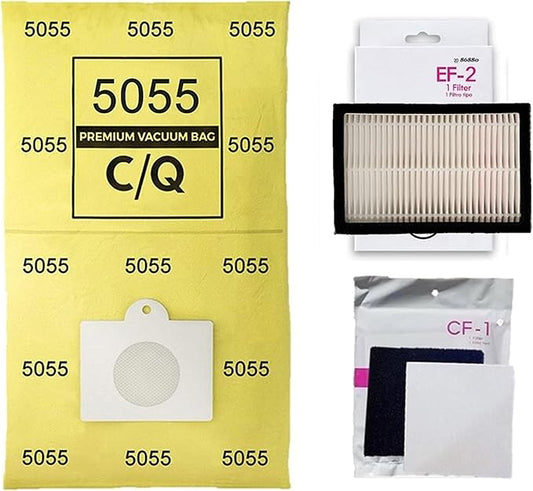 Kenmore Compatible Bag + Filter Kit. (10) Type C/Q Canister Vacuum Bags, (1) CF1 81002 Chamber Filter, (1) EF2 K3040 86880 HEPA Exhaust Filter. For 200 400 Series,